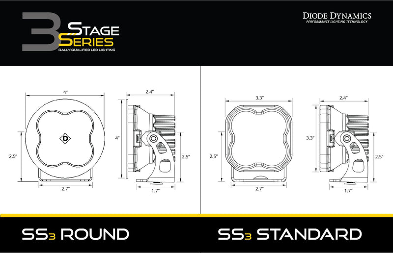 Diode Dynamics Stage Series 3" Pro Yellow | SAE/DOT LED Pod - Pair - NEO Garage